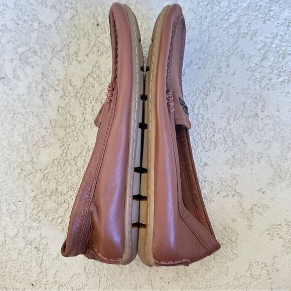 Coach Mary lock up flats loafers caramel brown pebbled leather Sz 6.5 - Picture 3 of 9